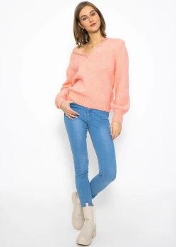 Pullover Mit Spitzen-Ausschnitt - Hellrosa -Sassyclassy sassyclassy Pullover mit Spitzen Ausschnitt hellrosa S3210P6534 1