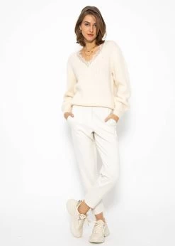 Pullover Mit Spitzen-Ausschnitt - Offwhite -Sassyclassy sassyclassy Pullover mit Spitzen Ausschnitt offwhite S3210P6533 2