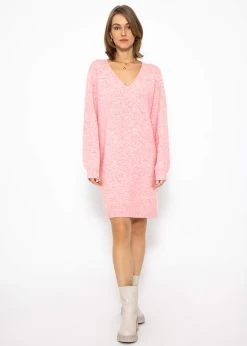Strickkleid Mit V-Ausschnitt - Rosa -Sassyclassy sassyclassy Strickkleid mit V Ausschnitt rosa S3210K6551 1