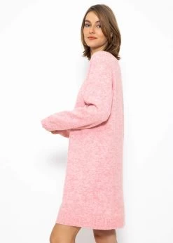 Strickkleid Mit V-Ausschnitt - Rosa -Sassyclassy sassyclassy Strickkleid mit V Ausschnitt rosa S3210K6551 3