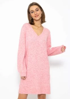Strickkleid Mit V-Ausschnitt - Rosa