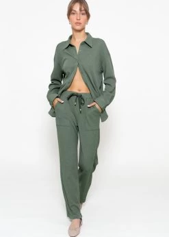 Casual Pants In Waffelpiqué - Grün -Sassyclassy sassyclassy casual pants in waffelpique grun S3207H6149