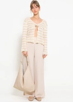 Crop Cardigan In Ajourstrick Mit Bindebänder - Beige-offwhite -Sassyclassy sassyclassy crop cardigan in ajourstrick mit bindebander beige offwhite S4203C6982