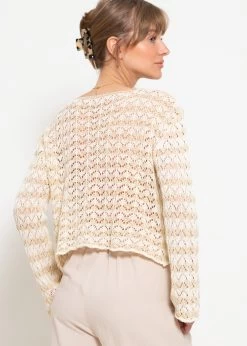 Crop Cardigan In Ajourstrick Mit Bindebänder - Beige-offwhite -Sassyclassy sassyclassy crop cardigan in ajourstrick mit bindebander beige offwhite S4203C6982 5