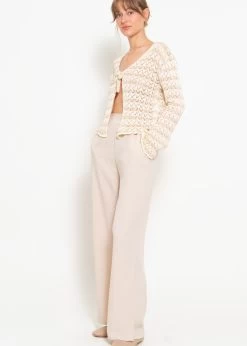 Crop Cardigan In Ajourstrick Mit Bindebänder - Beige-offwhite -Sassyclassy sassyclassy crop cardigan in ajourstrick mit bindebander beige offwhite S4203C6982 7
