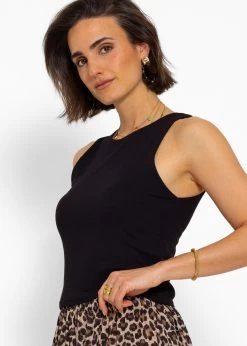 Doppellagiges, Geripptes Tank Top - Schwarz