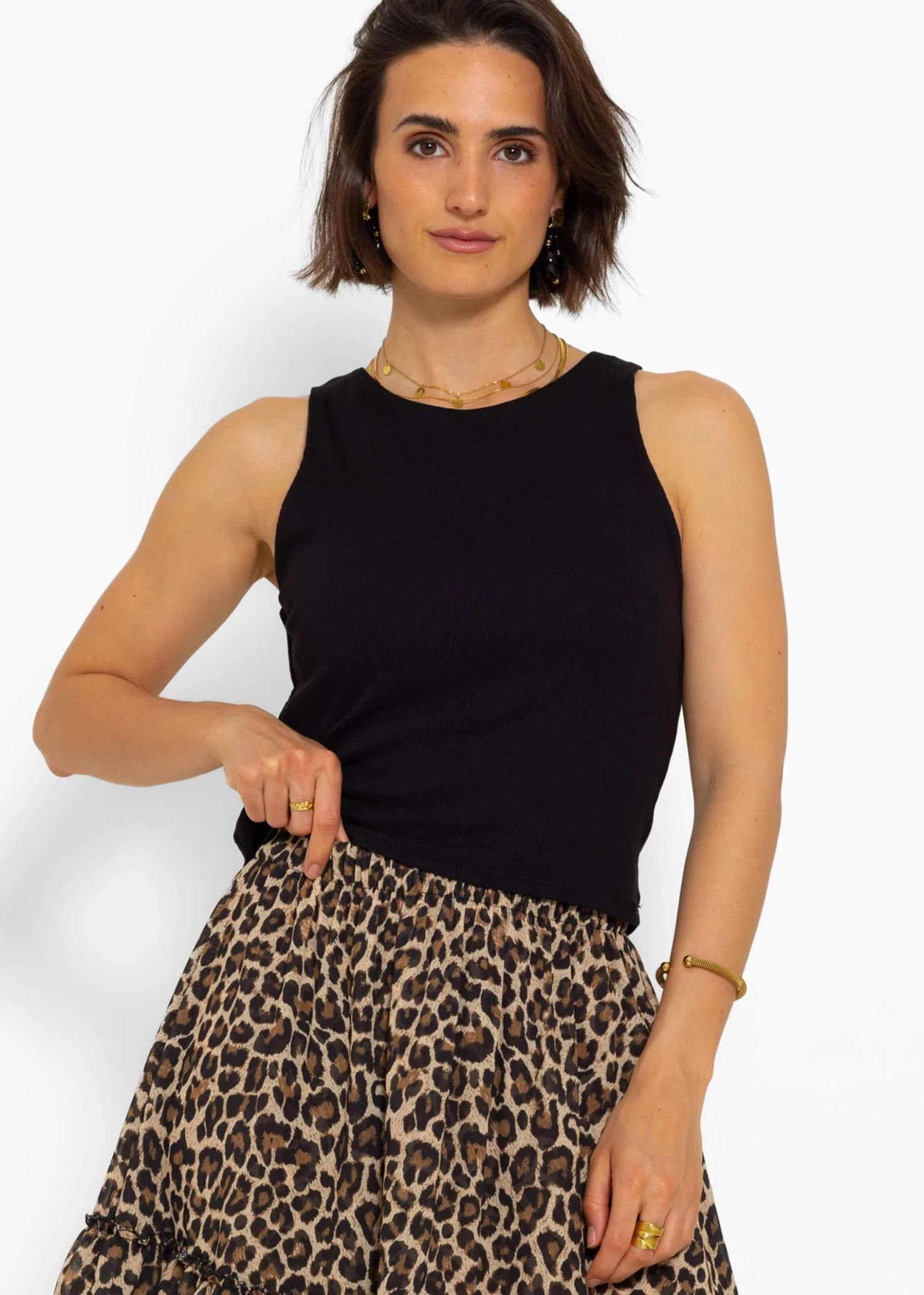 Doppellagiges, Geripptes Tank Top - Schwarz 5 Doppellagiges, Geripptes Tank Top - Schwarz – Bild 3