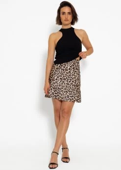 Femininer Satin Rock Mit Leo-Print - Braun -Sassyclassy sassyclassy femininer satin rock mit leo print braun S4202R6803 1