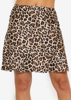 Femininer Satin Rock Mit Leo-Print - Braun