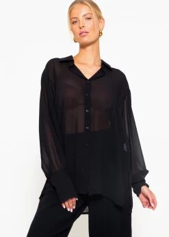 Fließende Chiffonbluse, Schwarz