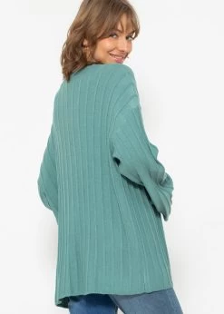 Fließender Cardigan Mit Rippenstruktur - Grün -Sassyclassy sassyclassy fliessender cardigan mit rippenstruktur grun S3211C6715 10