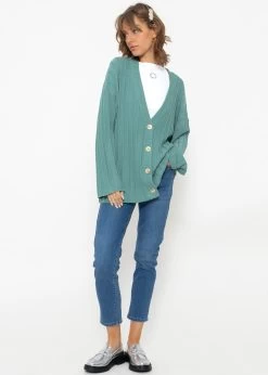 Fließender Cardigan Mit Rippenstruktur - Grün -Sassyclassy sassyclassy fliessender cardigan mit rippenstruktur grun S3211C6715 3