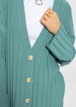 Fließender Cardigan Mit Rippenstruktur - Grün -Sassyclassy sassyclassy fliessender cardigan mit rippenstruktur grun S3211C6715 6