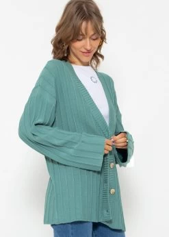 Fließender Cardigan Mit Rippenstruktur - Grün -Sassyclassy sassyclassy fliessender cardigan mit rippenstruktur grun S3211C6715 7