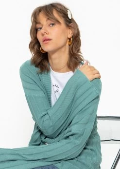 Fließender Cardigan Mit Rippenstruktur - Grün -Sassyclassy sassyclassy fliessender cardigan mit rippenstruktur grun S3211C6715 8