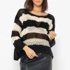 Gestreifter Ajour-Strickpullover - Schwarz-beige -Sassyclassy sassyclassy gestreifter ajour strickpullover schwarz beige S4203P6867 4