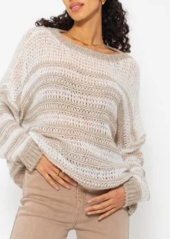 Gestreifter Pullover Aus Weichem Grobstrick - Beige-offwhite -Sassyclassy sassyclassy gestreifter pullover aus weichem grobstrick beige offwhite S4203P6838 3