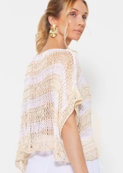 Grobmaschiger Gestreifter Crop Pullover - Beige-weiß 11 Grobmaschiger Gestreifter Crop Pullover - Beige-weiß -Sassyclassy sassyclassy grobmaschiger gestreifter crop pullover beige weiss S4203P683 3