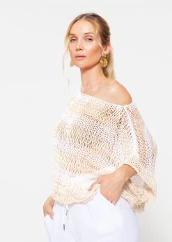 Grobmaschiger Gestreifter Crop Pullover - Beige-weiß 13 Grobmaschiger Gestreifter Crop Pullover - Beige-weiß -Sassyclassy sassyclassy grobmaschiger gestreifter crop pullover beige weiss S4203P6839