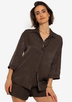 Jacquard Blusenhemd - Espresso