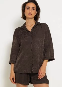 Jacquard Blusenhemd - Espresso -Sassyclassy sassyclassy jacquard blusenhemd espresso S4203E6967 5