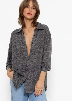 Jersey Bluse - Dunkelgrau Melange