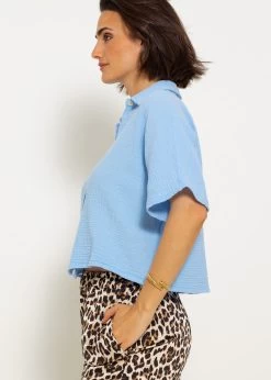 Kurzarm Musselin Bluse - Hellblau -Sassyclassy sassyclassy kurzarm musselin bluse hellblau S4203E6962 10