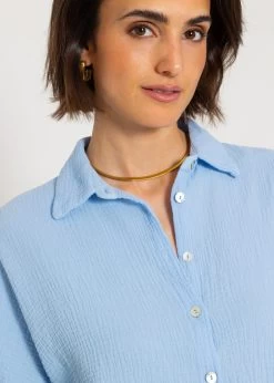 Kurzarm Musselin Bluse - Hellblau -Sassyclassy sassyclassy kurzarm musselin bluse hellblau S4203E6962 8