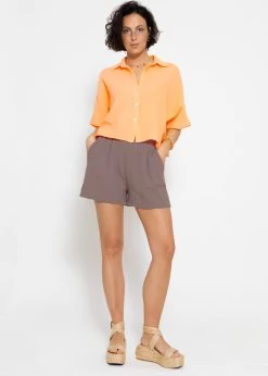 Kurzarm Musselin Bluse - Peach -Sassyclassy sassyclassy kurzarm musselin bluse peach S4203E6961 2