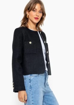 Kurze Jacke Mit Goldfarbenen Knöpfen - Schwarz -Sassyclassy sassyclassy kurze jacke mit goldfarbenen knopfen schwarz S3212J6749 1XzHJrC4Q9VQ1d