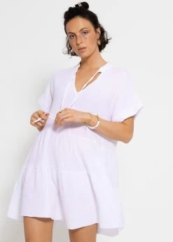 Kurzes Musselin Kleid Mit Volants - Weiß -Sassyclassy sassyclassy kurzes musselin kleid mit volants weiss S4203K6976 4