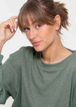 Langarmshirt In Waffelpiqué - Grün