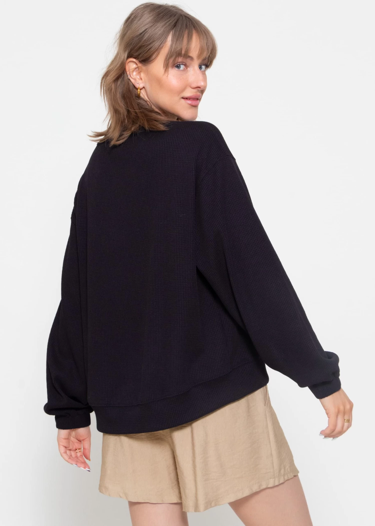 Langarmshirt In Waffelpiqué - Schwarz 7 Langarmshirt In Waffelpiqué - Schwarz – Bild 5