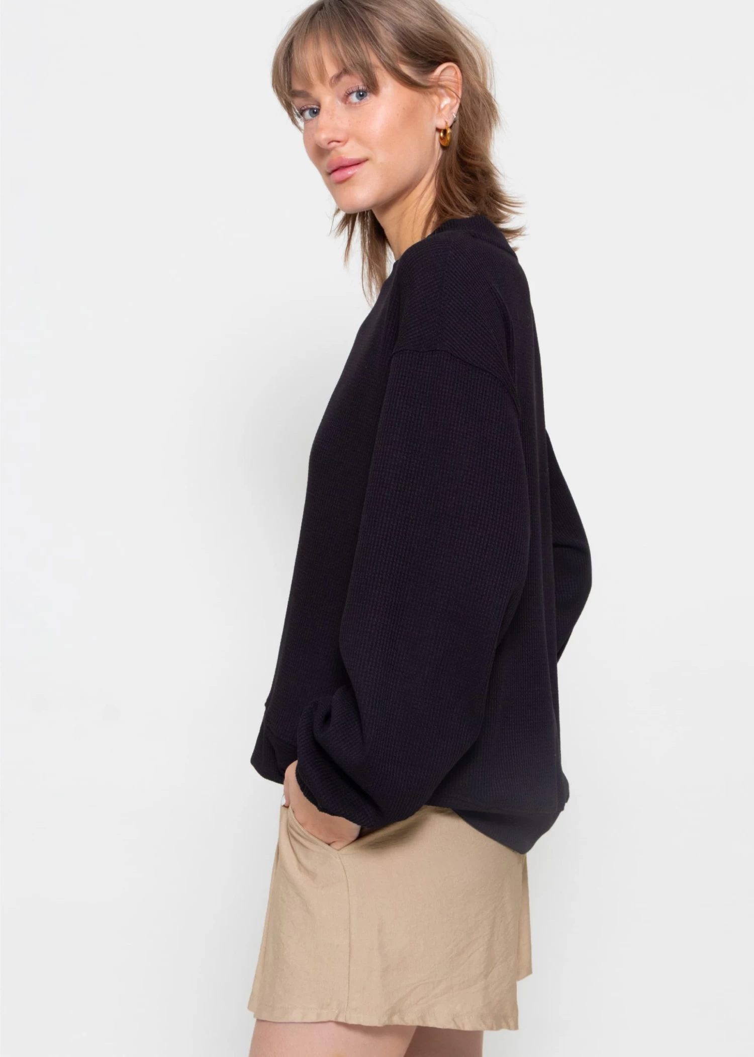 Langarmshirt In Waffelpiqué - Schwarz 8 Langarmshirt In Waffelpiqué - Schwarz – Bild 6