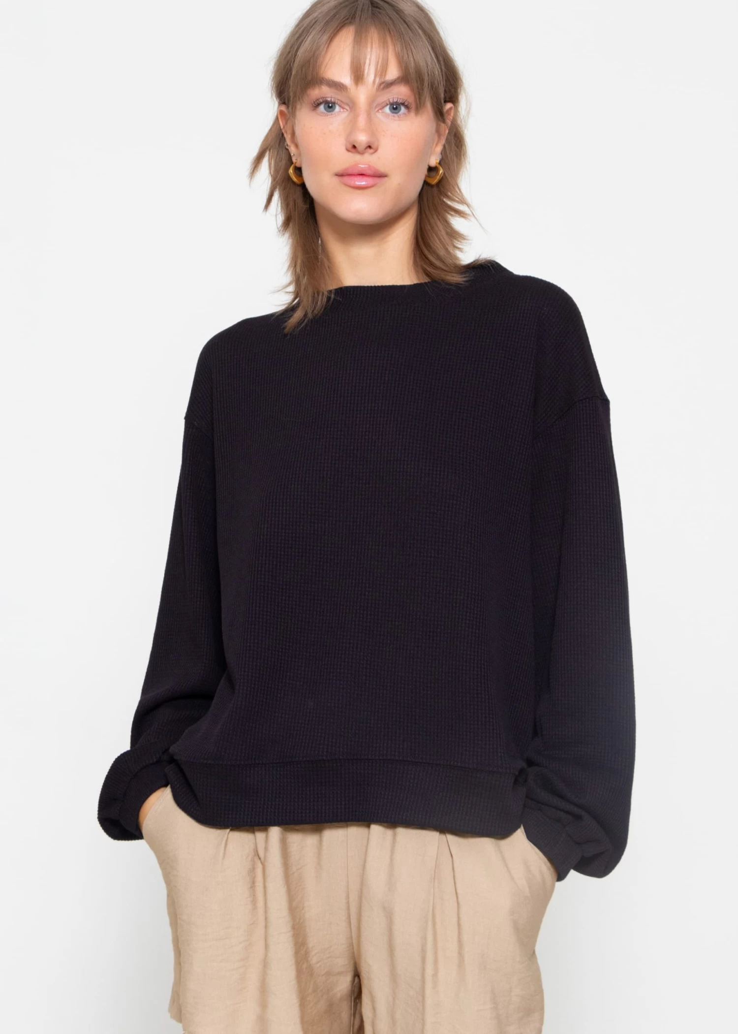 Langarmshirt In Waffelpiqué - Schwarz 3 Langarmshirt In Waffelpiqué - Schwarz