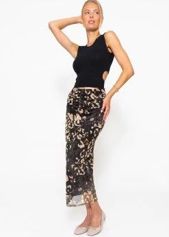 Langer Mesh Rock Mit Leoprint - Schwarz-beige -Sassyclassy sassyclassy langer mesh rock mit leoprint schwarz beige S3209R6391