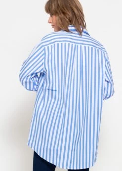 Langes, Gestreiftes Blusenhemd Mit Logo-Print - Hellblau -Sassyclassy sassyclassy langes gestreiftes blusenhemd mit logo print hellblau S4203E6965 9