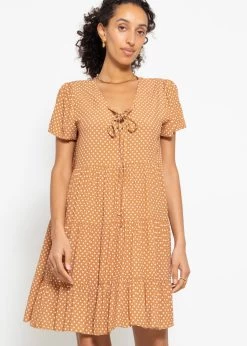 Luftiges Kleid Mit Tupfen-Print - Braun -Sassyclassy sassyclassy luftiges kleid mit tupfen print beige S4203K6934