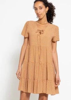 Luftiges Kleid Mit Tupfen-Print - Braun