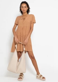 Luftiges Kleid Mit Tupfen-Print - Braun -Sassyclassy sassyclassy luftiges kleid mit tupfen print beige S4203K6934 8