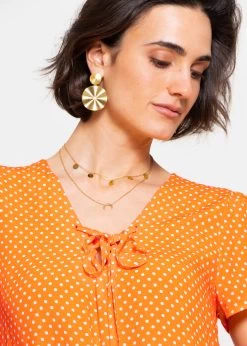 Luftiges Kleid Mit Tupfen-Print - Orange -Sassyclassy sassyclassy luftiges kleid mit tupfen print orange S4203K6936