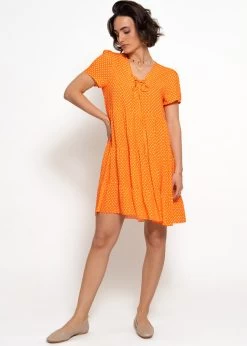 Luftiges Kleid Mit Tupfen-Print - Orange -Sassyclassy sassyclassy luftiges kleid mit tupfen print orange S4203K6936 3