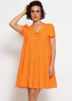 Luftiges Kleid Mit Tupfen-Print - Orange