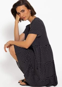 Luftiges Kleid Mit Tupfen-Print - Schwarz