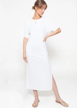 Maxi Rip Jersey Kleid Mit Schlitz - Offwhite -Sassyclassy sassyclassy maxi rip jersey kleid mit schlitz offwhite S4202K6784 2