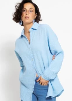Musselin Bluse Im Regular Fit - Hellblau