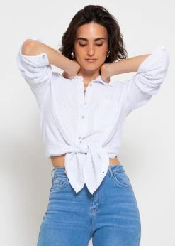 Musselin Bluse Mit Glitzerdetails - Weiß -Sassyclassy sassyclassy musselin bluse mit glitzerspots weiss S4203E6942 7