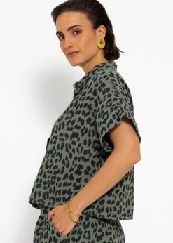Musselin Bluse Mit Leo-Print - Khaki 12 Musselin Bluse Mit Leo-Print - Khaki -Sassyclassy sassyclassy musselin bluse mit leo print khaki S4203E7003 2
