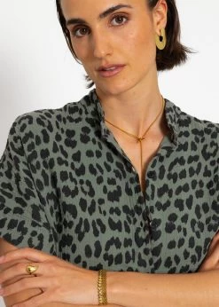 Musselin Bluse Mit Leo-Print - Khaki 17 Musselin Bluse Mit Leo-Print - Khaki -Sassyclassy sassyclassy musselin bluse mit leo print khaki S4203E7003 3