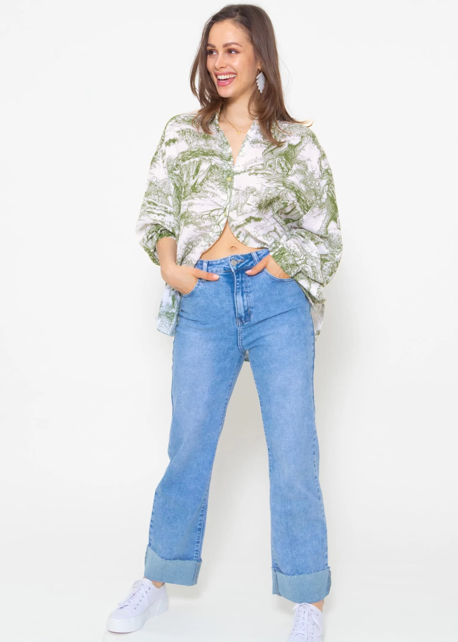 Musselin Bluse Mit Print, Khaki 5 Musselin Bluse Mit Print, Khaki – Bild 3